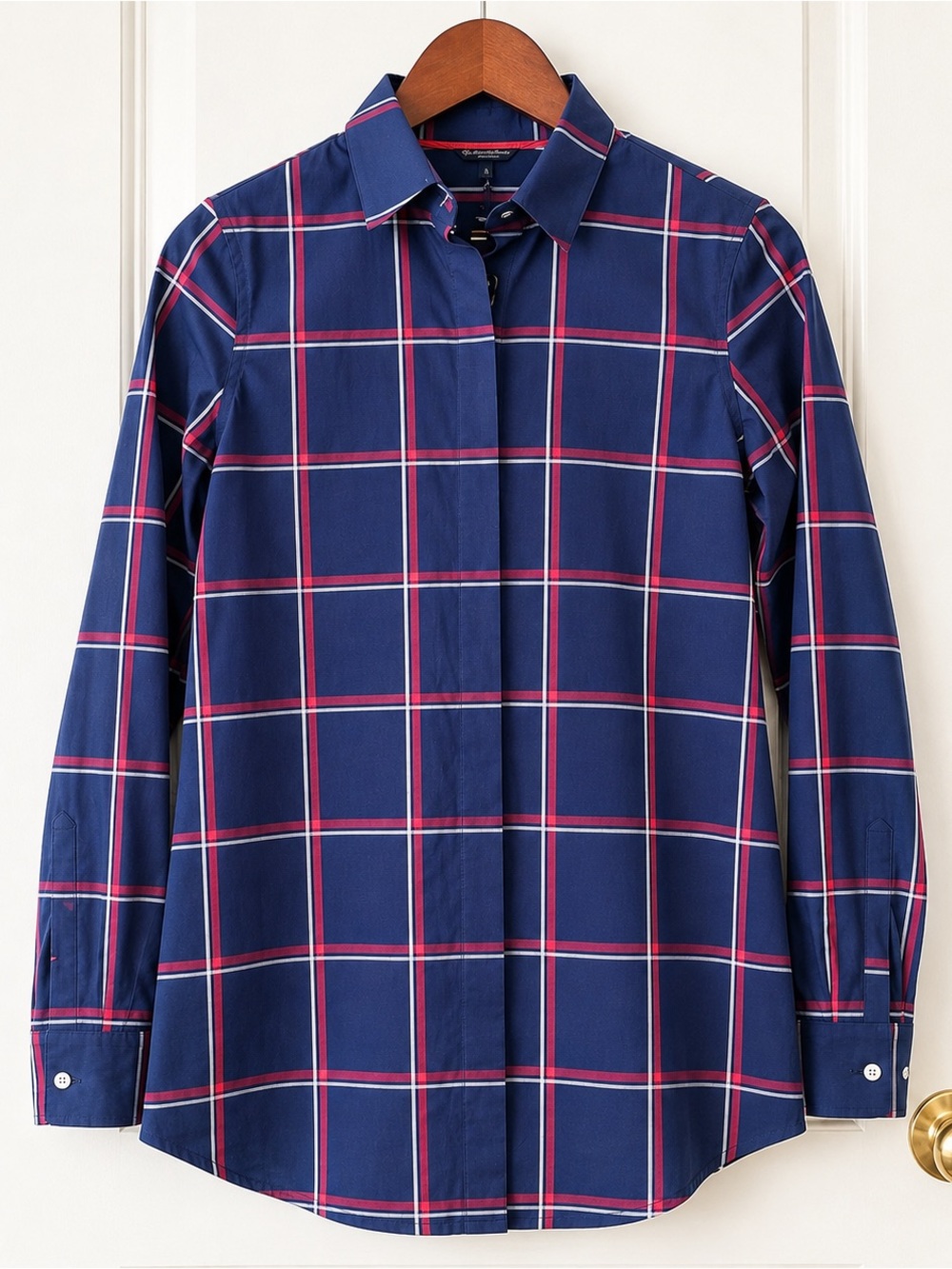 Brooks Brothers Navy Windowpane Plaid Button Down Shirt Size 6